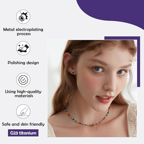 FACOKO Women's Stud Earrings Onyx Titanium Stud Earring Hypoallergenic 5MM Classic Style Unisex Simple Earrings by FACOKO - Image 6