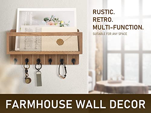 image for Rebee Vision Farmhouse Key Holder for Wall with Mail Storage Basket : 