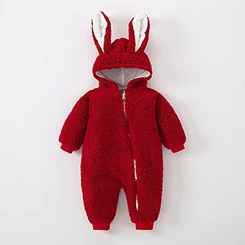Newborn Baby Boy Girl Fleece Hooded Jumpsuit Cute Rabbit Ear Romper Zip up Coat Bunny Warm Thick Snowsuit Outfit2