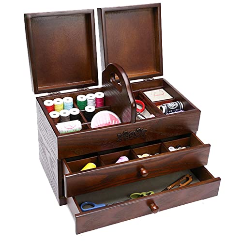 Boîte à couture en bois noble à 3 tiroirs pour organiser vos ateliers de broderie créative