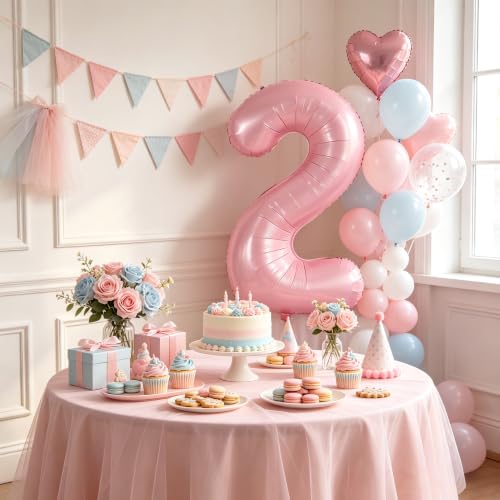 Image of TONIFUL 40 Inch Pastel Pink Number Balloon Balloon Big Pink Digital Balloon for Girl's Birthday Party Wedding Bridal Shower Engagement Anniversary Photo Shoot Supplies（Number 2）