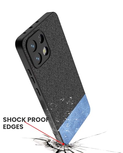 Image of Kapa Soft Fabric & Leather Hybrid Protective Back Cover for Oppo K13 5G | Shockproof Slim Hard Anti Slip Back Case (Black,Blue)