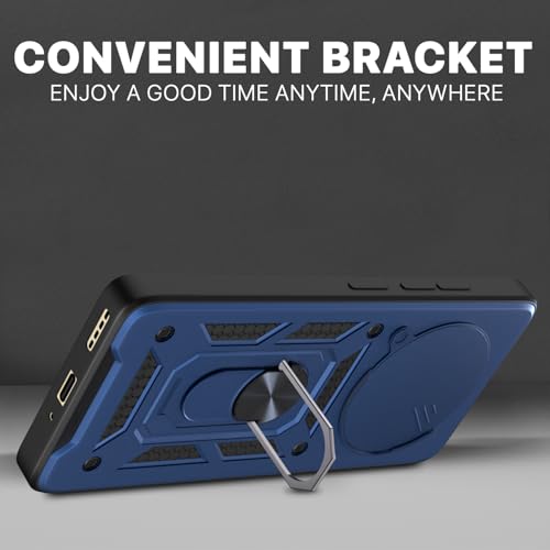 Image of Pikkme Back Cover for Realme 14 Pro 5G | 360 Protection Case | Sliding Camera Shield Cover & Ring Holder Stand D10 Tough Armor Bumper Case (Blue)