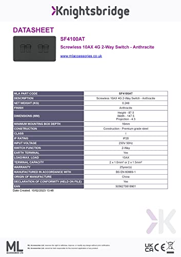 Screwless 10AX 4G 2-Way Switch, Anthracite - Image 3