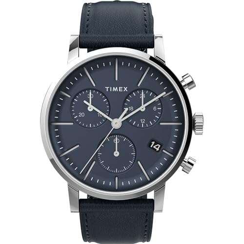 TIMEX Trend Analog Watch for Man with Blue Round Dial & Blue Leather Strap Band Water Resistant Men's Wrist Watches - TW2V36800