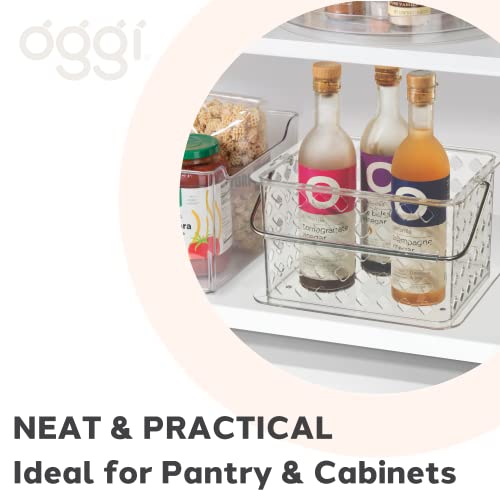 image for OGGI Clear Stacking Storage Basket with Handle - Plastic Caddy with Ha