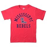 Wes and Willy NCAA Kids S/S Organic Cotton Tee Shirt, Ole Miss Rebels, Cherry, 7