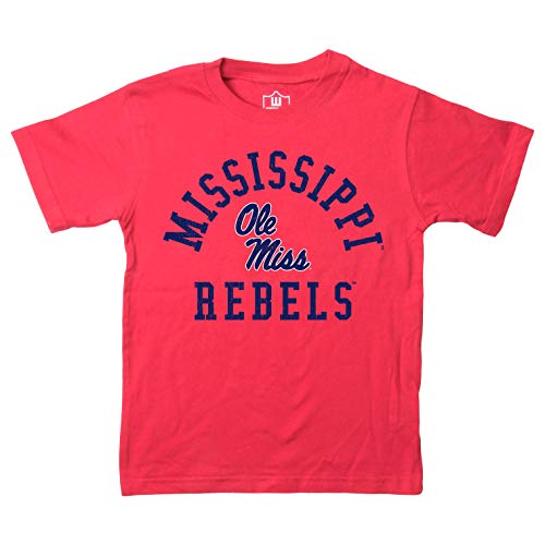 Wes and Willy NCAA Kids S/S Organic Cotton Tee Shirt, Ole Miss Rebels, Cherry, 7