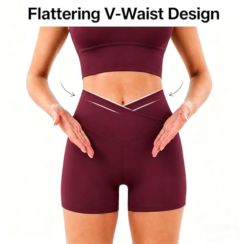 Pobodo High V-Waist Sports Shorts (US, Alpha, Large, Regular, Regular, Burgundy) — view 3