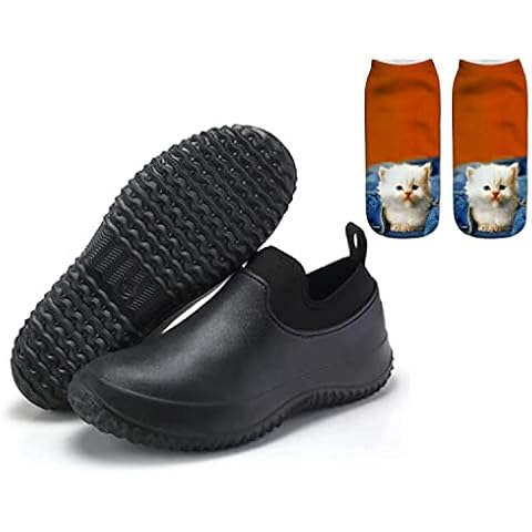 Chef Shoes Safety Garden Shoes Kitchen Shoes Waterproof Non Slip Water Shoes Rain Boots Men and Women Catering Sneakers Black Cover