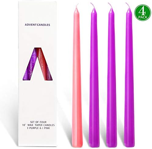 YYHC Set of 4 Pink and Purple 10 Inch High Advent Unscented Taper Candles. Wax Blend. Ideal for Wedding Church Vigil Emergency Lanterns Spa Aromatherapy Party Reiki Candle Garden