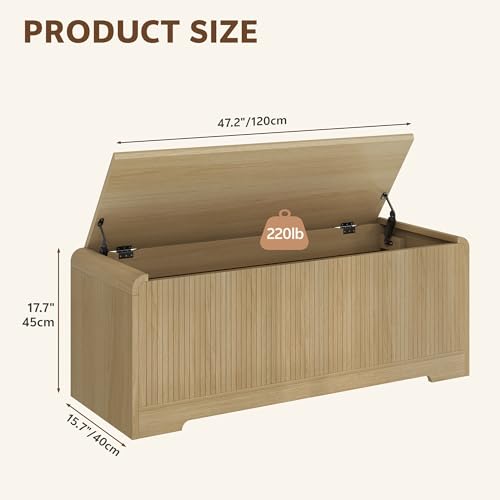 Homiflex Storage Chest, 47.2\" Large Entryway Bench with Storage, Wooden Storage Chest for Bedroom w/Lift Top, Modern Blanket Chest with 2 Safety Hinges for Entryway Living Room Hallway, Natural