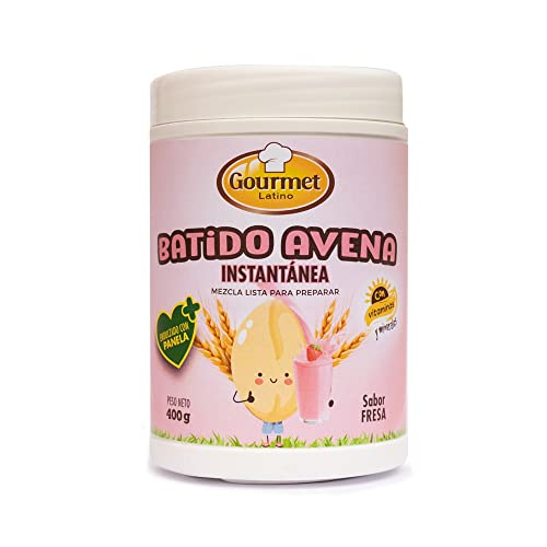 Gourmet Latino - Batido de Avena - Sabor Fresa - 400 g - Enriquecidos con Vitaminas y Minerales - Endulzado con Panela - Fácil de Preparar - Ideal para los más Pequeños Cover