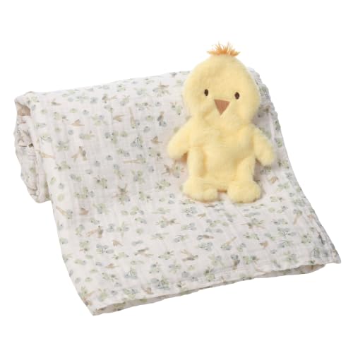 Image of Lambs & Ivy Ducky Cotton Muslin Swaddle Blanket w /Lovey Baby Gift Set | Large 44 inch square infant swaddle blanket with soft yellow lovey.security blanket