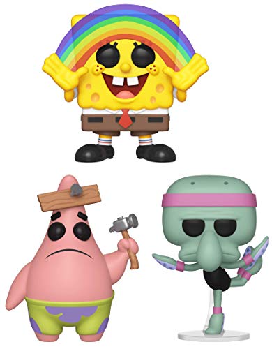 Funko Pop! Animation: Spongebob Squarepants - Spongebob Rainbow, Patrick with Board and Squidward Ballerina - Set of 3 - in Bubble Pouches