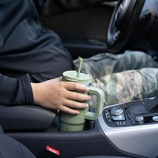 Image of Tumbler with Handle and Straw, Pink Insulated Travel Mug Iced Coffee Cup, Reusable Stainless Steel Insulated Water Bottle, Keeps Drinks Cold
