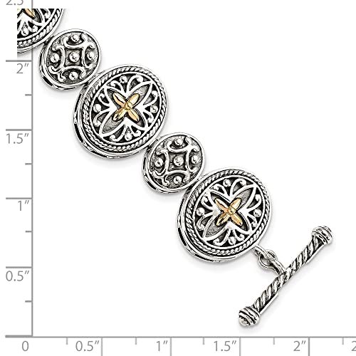 925 Sterling Silver with 14k Accent Antiqued Toggle Bracelet4