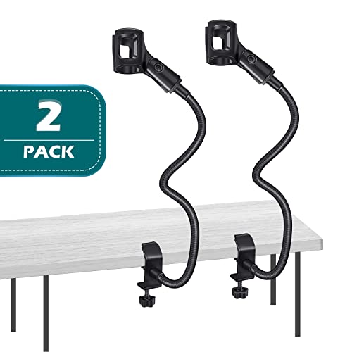 Image of 2 Sets Gooseneck Mic Stand 13 Inch Microphone Stand Flexible Gooseneck Desktop 3 /8 to 5 /8 Inch with Clip Desk Clamp for Podium, Lecture Recording Studio Podcast Meeting Radio Broadcasting Studio Live