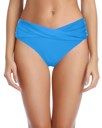 Image of Tempt Me Women Twist Bikini Bottom Moderate High Cut Bathing Suit Bottoms Ruched Swimsuit Bottom