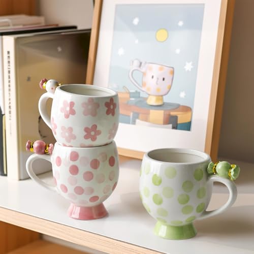 Image of DIF DECO Ceramic Mug Cute Candy Shape, Unique Holiday Mug with Handle Hot Cocoa Cup Perfect for Tea & Coffee Lovers, Gifts for Family Friends or Children 12 OZ (Pink Flowers)