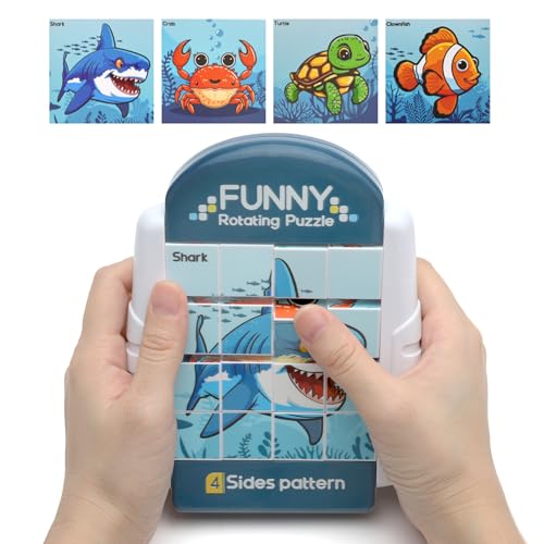 Puzzle Rotatif 16 pièces Jeux Voiture Enfant Voyage pour Les Voyages Parents-Enfants Jeux de Voyage Puzzle jouable (Vie Marine)