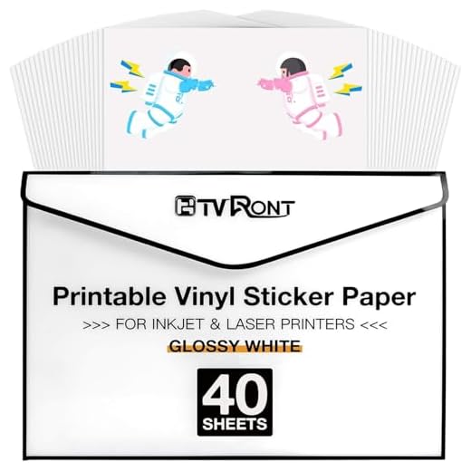 HTVRONT Printable Vinyl for Inkjet Printer & Laser Printer - 40 Pcs Glossy White Inkjet Printable Vinyl Sticker Paper, 8.5"x11"