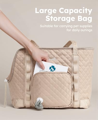 pecute Hundetasche für Kleine Hunde 4kg, Tragetasche Hund Hundetragetasche Leichte, Faltbare Hundetransportbox, Katzen Transporttasche für Unterwegs (Khaki)