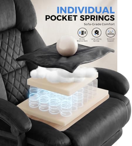 Image of GTPLAYER Big and Tall Office Chair with Pocket Spring Cushion & Ergonomic Lumbar Support for Lower Back Pain Relief, High Back Computer Gaming Chair with Foot Rest, Soft Velvet Fabric, Black