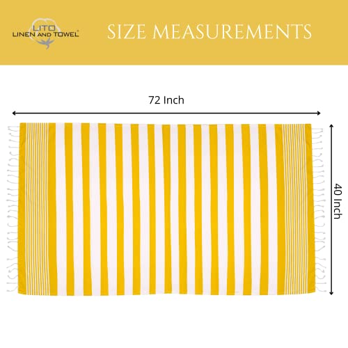 Lito Linen And Towel Turkish Beach Towel, Quick Dry Sand Free Absorbent Lightweight Oversized Cotton Beach Towel, Travel Towels, Peshtemal Turkish Towel, Yellow, 40X72 In #TOP2