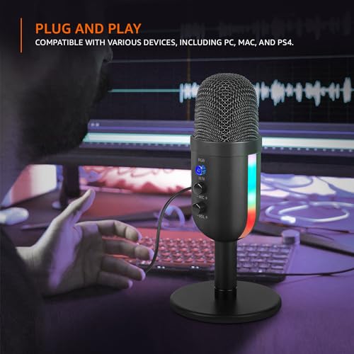 Image of amazon basics Condenser USB Microphone with Adjustable Stand | Plug and Play | RGB Effects for Recording, Streaming, Gaming, Podcasting for PC and Mac (Black)
