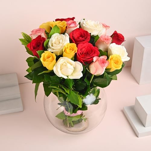 FlowerAura Red Color Fresh Live Roses With Wrap Paper Flowers Bouquet