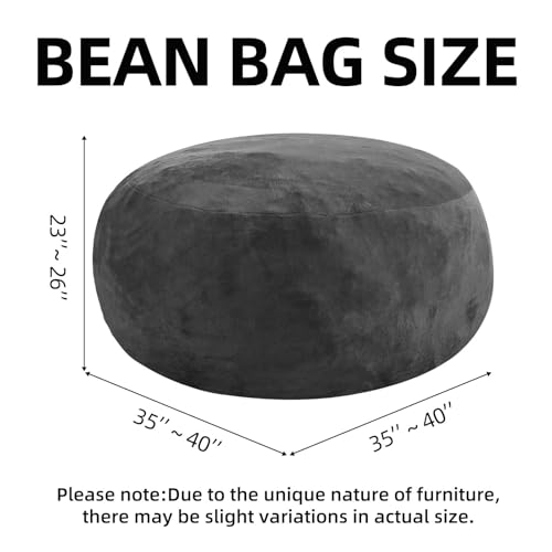 Bean Bag Chair 3Ft, Memory Foam Filled, Large Beanbag Chairs for Adults and Teens, Soft Sofa with Removable Flannel Cover, Round Couch for Living Room Bedroom College Dorm (Dark Gray, 3FT-36×36"×24") - Image 4