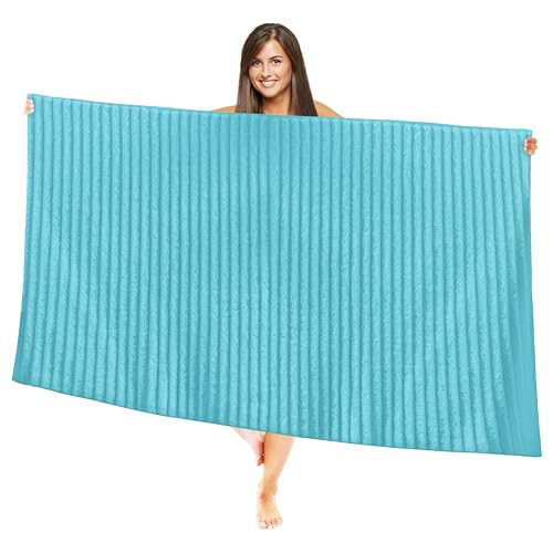 Image of Elegant Comfort 100% Turkish Cotton Corduroy Ribbed Luxury Jumbo Bath Towel Ultra Soft - 35 x 70 Inch - Luxury Spa Premium Hotel Quality Highly Absorbent and Quick Dry Large Bath Towel, Aqua