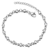 Metal: Acero inoxidable COOLSTEELANDBEYOND Acero Inoxidable Mujer Cadena Enlace Tobillera con Círculo Charms de Solitaire Circonio Cúbico, Ajustable