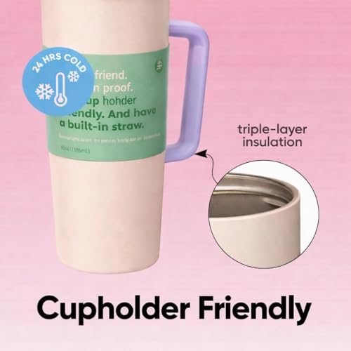 Image of HomeCloud Double-Wall Insulated Stainless Steel Water Bottle with Straw - Leak-Proof Two-Way Spout, BPA-Free, Bucket Handle, Reusable Travel Bottle, Daybreak (H Beige)