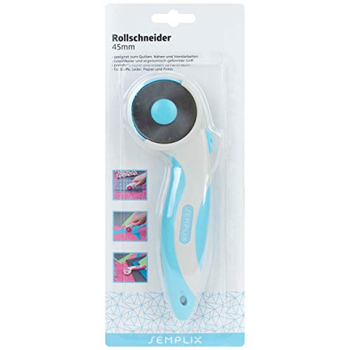 SEMPLIX Stoffschneider Maxi mit Klingenschutz, 45mm - Rollschneider mit Soft Griff zum Basteln & Nähen (blau) Cover