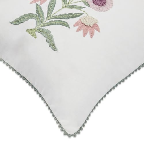 Image of haus & kinder Decorative Embroidered Cushion Cover Set of 1, Cotton Throw Cushion Cover for Sofa, Couch & Living Room, Soft Breathable Square Cushion Case 16x16 Inch Accent Pillow Cover