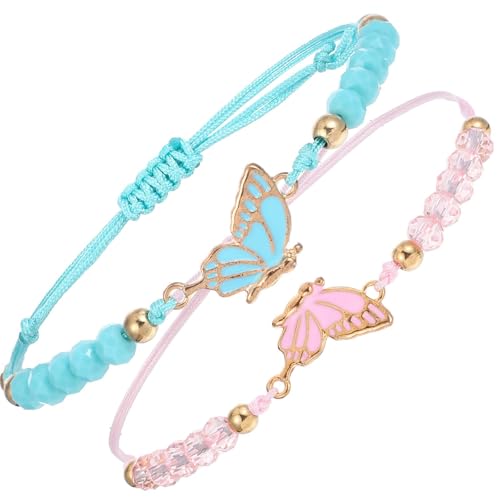 simarro 2 pulseiras correspondentes, pulseiras de amizade borboleta de fio ajustável, pulseira de melhores amigos, feita à mão, joias para casais, presentes para mulheres, casais e amigas, Zinco, Sem