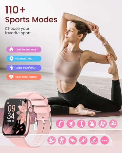 2025 Smartwatch Damen mit Telefonfunktion, 1,85'' Zoll Uhren Damen mit SpO2, 110+ Sportuhr, Herzfrequenz, Schlafmonitor, Menstruationszyklus, IP68 wasserdichte für iOS und Android, Rosa – Bild 6