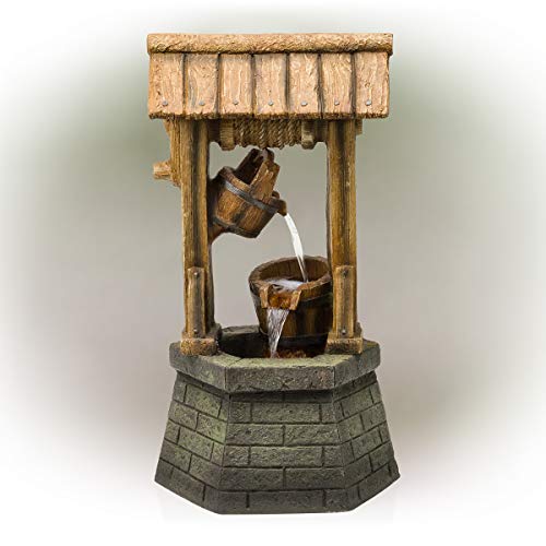 Alpine Corporation TZL140 Alpine LED Light Water Well and Barrel Fountain, Brown and Gray