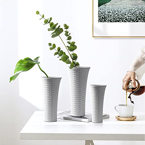 ComSaf Keramische bloemvazen in wit, woondecor vazen rotan stijl ongeglazuurd, verpakking van 3 - Afbeelding 8