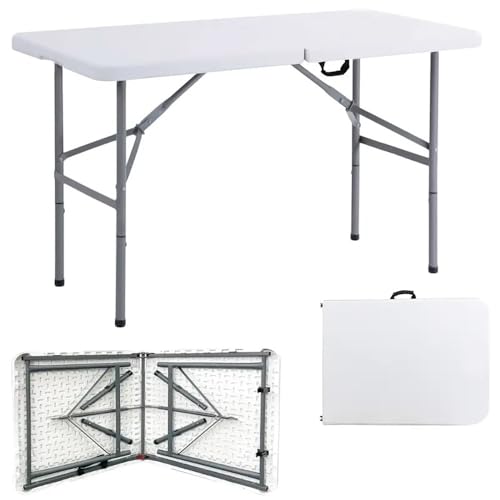 3ft 4ft 6ft Folding Table with White Top Sturdy Metal Frame Portable & Easy Assembly Ideal for Parties BBQs Camping (White.) (4 FT (L122 x W61 x H74 cm))