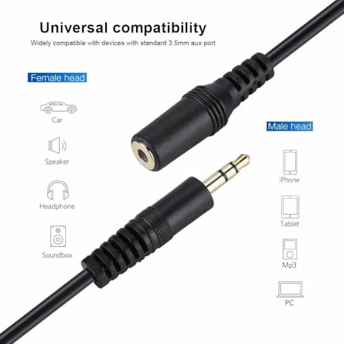 Image of 1.5 m 3.5mm AUX Extension Cable | Male to Female Stereo Audio Cable for Headphones, Mobile, PC, Laptop, Car Stereo, Speakers & Home Theatre (Black)