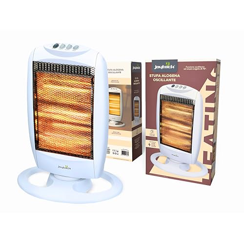 Stufa Alogena Basso Consumo Oscillante, 1200W, 3 Potenze di Riscaldamento 400/800/1200w, Protezione Surriscaldamento e Ribaltamento e Riflettore Termico Grandangolare