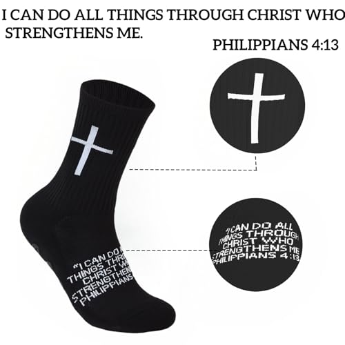 3 Pairs Cross Grip Soccer Socks for US 6-13 - Anti-Slip Christian Socks with Bible Verse2