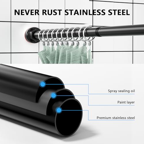 Image of Shower Curtain Rod 27-79 Inches, Adjustable Tension Shower Rod No Drilling, No Slip, Spring Tension Curtain Rod for Bathroom Kitchen Closet Windows - Black