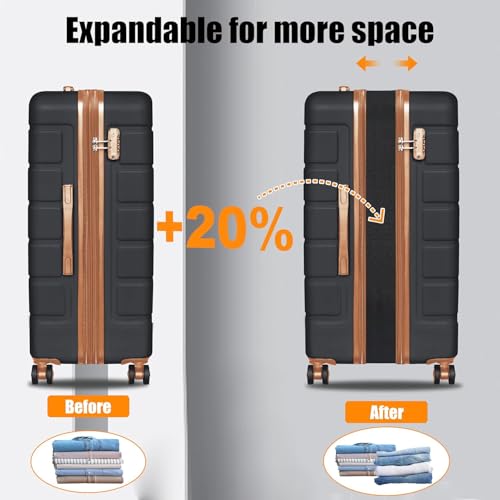 Image of KEYTANG 3-Piece Hardshell Luggage Set(20 /24 /28), Lightweight Expandable Suitcase with TSA Lock and Double Spinner Wheels, 20% Expansion for Extra Packing, Carry-On and Checked Bags, Apricot Black