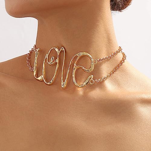 Jovono Love Choker Necklace Gold Collar Necklaces Letter Statement Necklace Chain for Women3