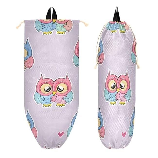 xigua Cute Owls Plastic Bag Holder Wall Mount with Drawstring 2 Pack, Reusable Grocery Bag Organizer Decor for Bags, Socks, Underwear, And Neckties