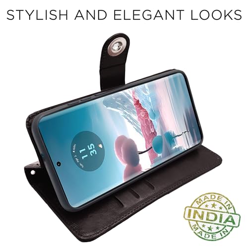 Image of Pikkme Moto Edge 40 Neo 5G Flip Cover Leather Finish | Wallet Stand and Shock Proof | Inside TPU with Card Pockets | Complete Protection Button Flip Case (Coffee)